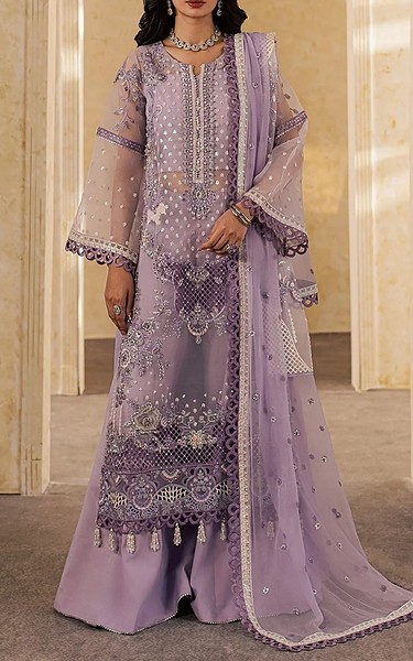 Maryum n Maria Lilac Organza Suit | Pakistani Embroidered Chiffon Dresses USA- Image 1