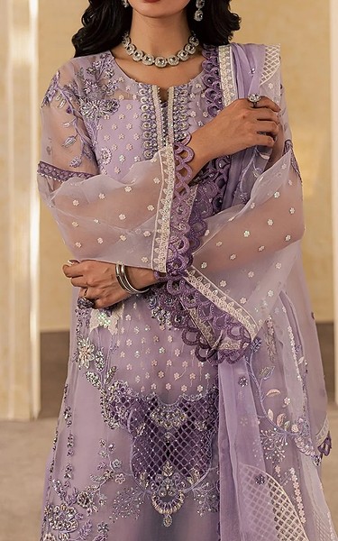 Maryum n Maria Lilac Organza Suit | Pakistani Embroidered Chiffon Dresses USA- Image 2