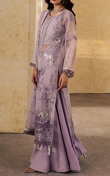 Maryum n Maria Lilac Organza Suit | Pakistani Embroidered Chiffon Dresses USA- Image 3