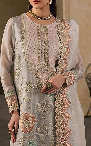 Maryum n Maria Grey Zari Tissue Suit | Pakistani Embroidered Chiffon Dresses USA- Image 2