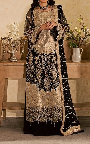 Maryum n Maria Black Organza Suit | Pakistani Embroidered Chiffon Dresses USA- Image 1