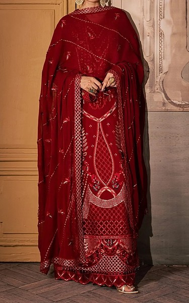 Maryum n Maria Maroon Chiffon Suit | Pakistani Embroidered Chiffon Dresses USA- Image 1