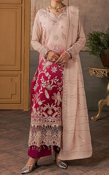 Maryum n Maria Pale Pink/Deep Carmine Chiffon Suit | Pakistani Embroidered Chiffon Dresses USA- Image 1
