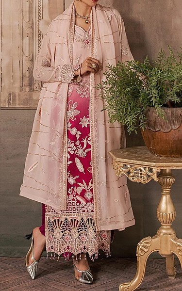Maryum n Maria Pale Pink/Deep Carmine Chiffon Suit | Pakistani Embroidered Chiffon Dresses USA- Image 2