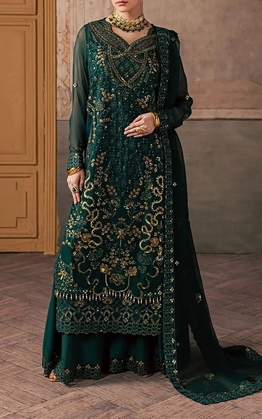 Maryum n Maria Bottle Green Chiffon Suit | Pakistani Embroidered Chiffon Dresses USA- Image 2