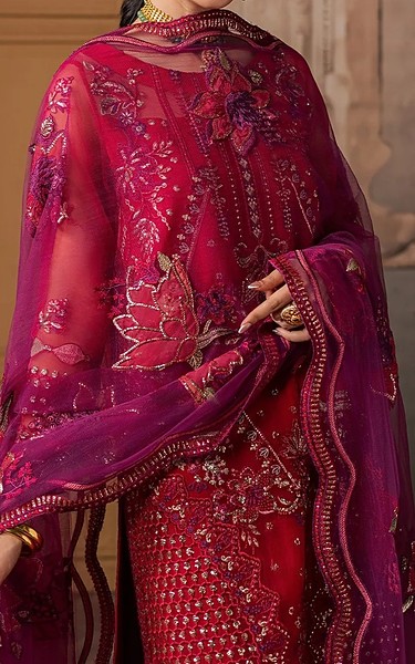 Maryum n Maria Scarlet Organza Suit | Pakistani Embroidered Chiffon Dresses USA- Image 3