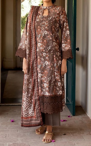 Motifz Pastel Brown Cambric Suit | Pakistani Winter Dresses in USA- Image 1