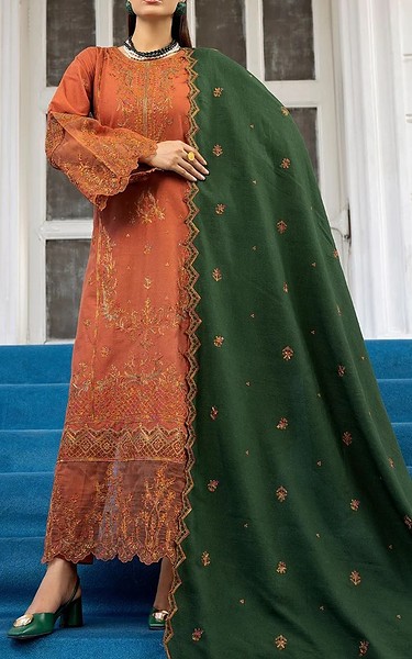 Motifz Sunrise Orange Khaddar Suit | Pakistani Winter Dresses in USA- Image 1