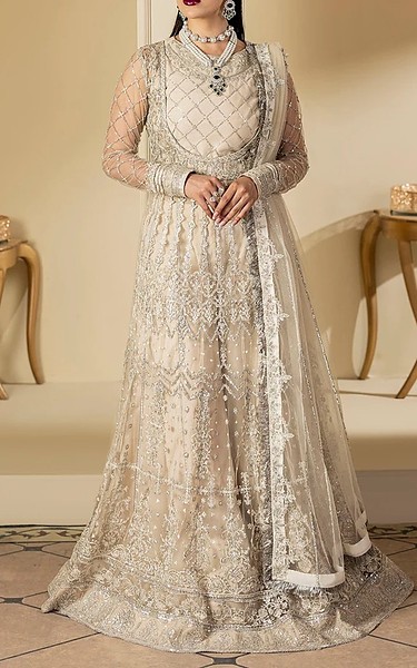 Motifz Off-white Net Suit | Pakistani Embroidered Chiffon Dresses USA- Image 1