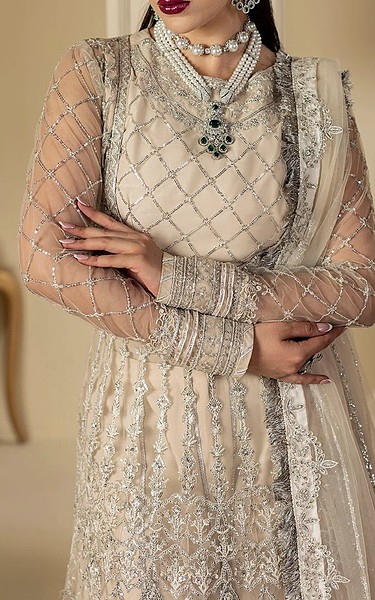 Motifz Off-white Net Suit | Pakistani Embroidered Chiffon Dresses USA- Image 2