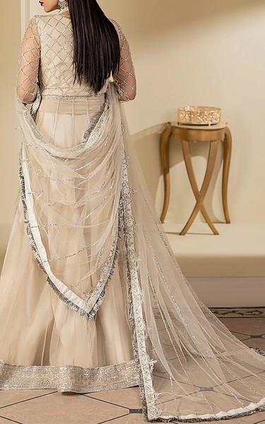 Motifz Off-white Net Suit | Pakistani Embroidered Chiffon Dresses USA- Image 3