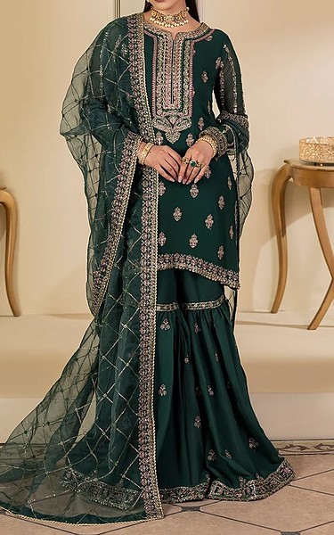 Motifz Teal Chiffon Suit | Pakistani Embroidered Chiffon Dresses USA- Image 1
