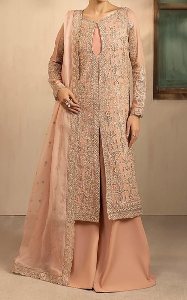 Motifz Peach Chiffon Suit | Pakistani Embroidered Chiffon Dresses USA- Image 1