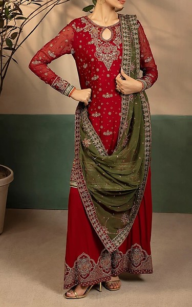 Motifz Wine Red Chiffon Kurti | Pakistani Embroidered Chiffon Dresses USA- Image 2