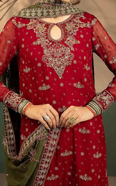 Motifz Wine Red Chiffon Kurti | Pakistani Embroidered Chiffon Dresses USA- Image 3