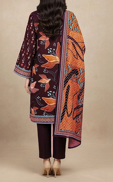 Motifz Wine Berry Khaddar Suit | Pakistani Winter Dresses in USA- Image 2
