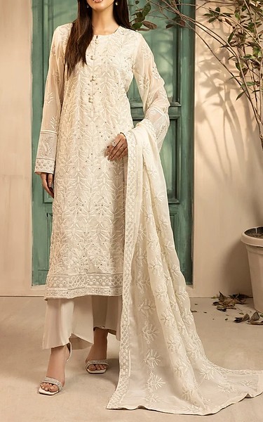 Motifz Off-white Chiffon Suit | Pakistani Embroidered Chiffon Dresses USA- Image 1