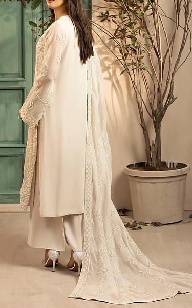 Motifz Off-white Chiffon Suit | Pakistani Embroidered Chiffon Dresses USA- Image 3