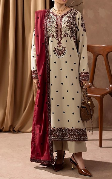 Motifz Off White Khaddar Suit | Pakistani Winter Dresses in USA- Image 1