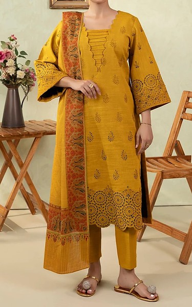 Motifz Mustard Khaddar Suit | Pakistani Winter Dresses in USA- Image 1