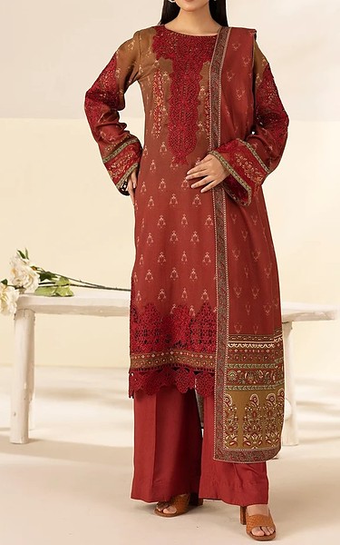 Motifz Vivid Auburn Linen Suit | Pakistani Winter Dresses in USA- Image 1