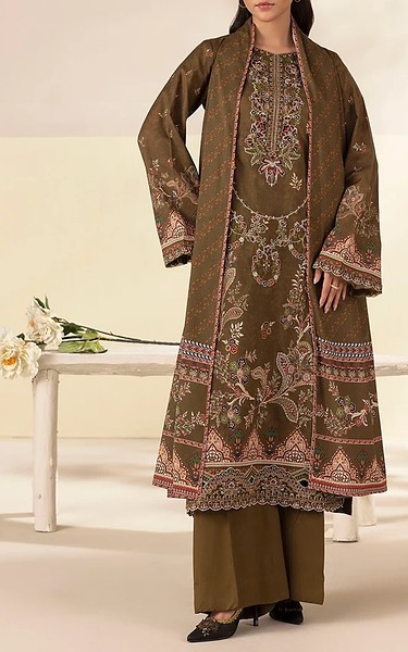 Motifz Dirt Brown Linen Suit | Pakistani Winter Dresses in USA- Image 1