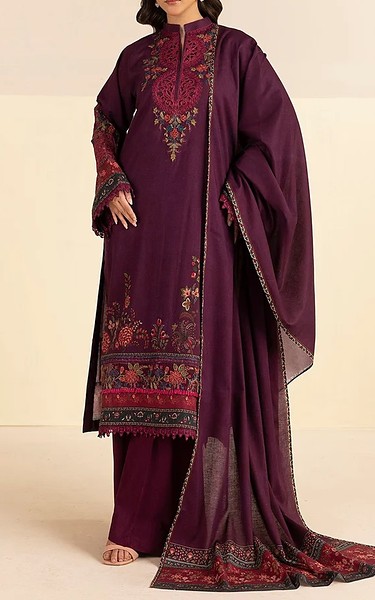 Motifz Wine Berry Linen Suit | Pakistani Winter Dresses in USA- Image 1