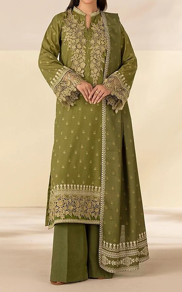 Motifz Olive Green Linen Suit | Pakistani Winter Dresses in USA- Image 1