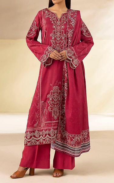 Motifz Deep Carmine Linen Suit | Pakistani Winter Dresses in USA- Image 1