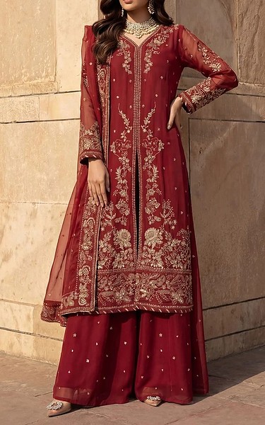 Motifz Maroon Chiffon Suit | Pakistani Embroidered Chiffon Dresses USA- Image 1