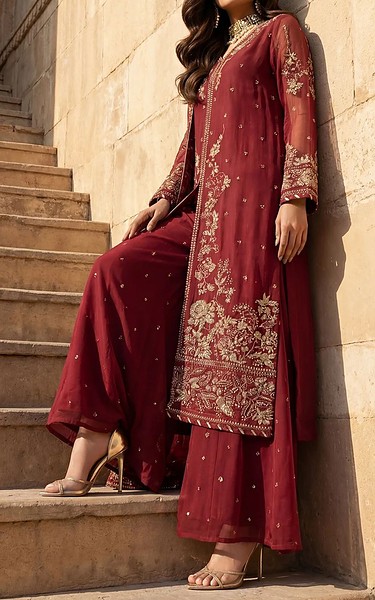 Motifz Maroon Chiffon Suit | Pakistani Embroidered Chiffon Dresses USA- Image 2