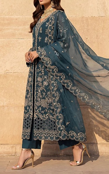 Motifz Teal Chiffon Suit | Pakistani Embroidered Chiffon Dresses USA- Image 2