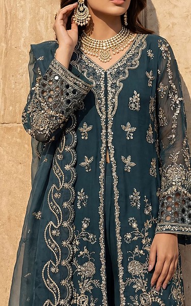 Motifz Teal Chiffon Suit | Pakistani Embroidered Chiffon Dresses USA- Image 3