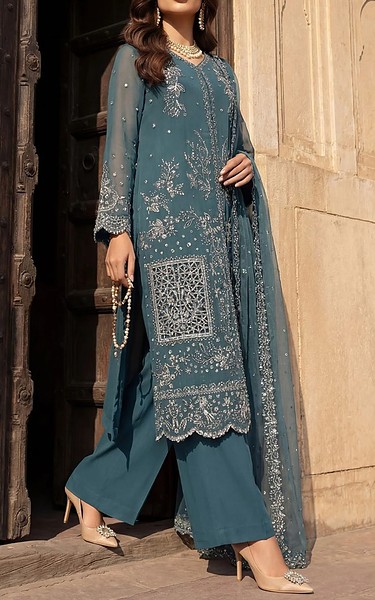 Motifz Cadet Blue Chiffon Suit | Pakistani Embroidered Chiffon Dresses USA- Image 2