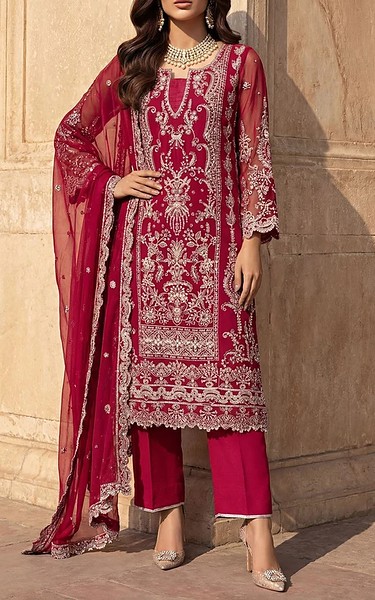 Motifz Magenta Chiffon Suit | Pakistani Embroidered Chiffon Dresses USA- Image 1
