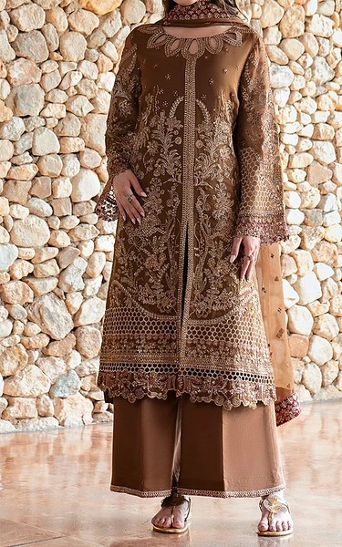 Motifz Bevar Brown Chiffon Suit | Pakistani Embroidered Chiffon Dresses USA- Image 1