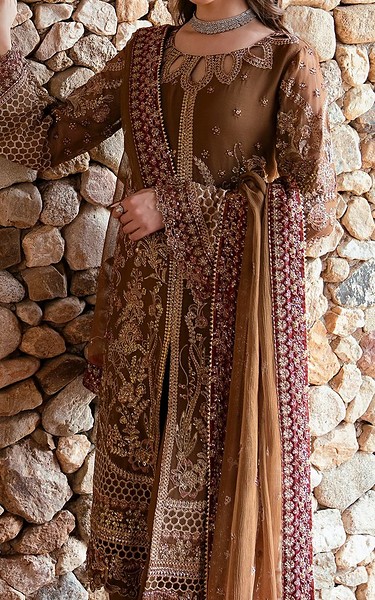 Motifz Bevar Brown Chiffon Suit | Pakistani Embroidered Chiffon Dresses USA- Image 2