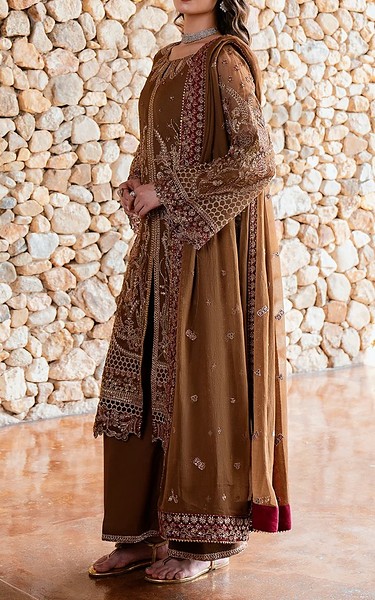 Motifz Bevar Brown Chiffon Suit | Pakistani Embroidered Chiffon Dresses USA- Image 3
