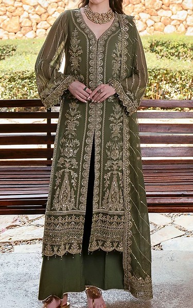 Motifz Green Chiffon Suit | Pakistani Embroidered Chiffon Dresses USA- Image 1