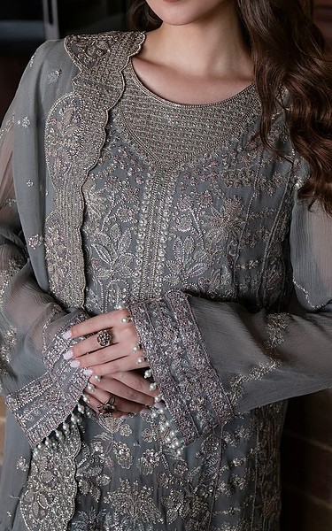 Motifz Grey Chiffon Suit | Pakistani Embroidered Chiffon Dresses USA- Image 2