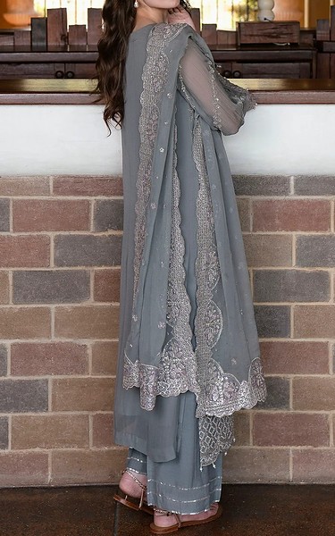 Motifz Grey Chiffon Suit | Pakistani Embroidered Chiffon Dresses USA- Image 3