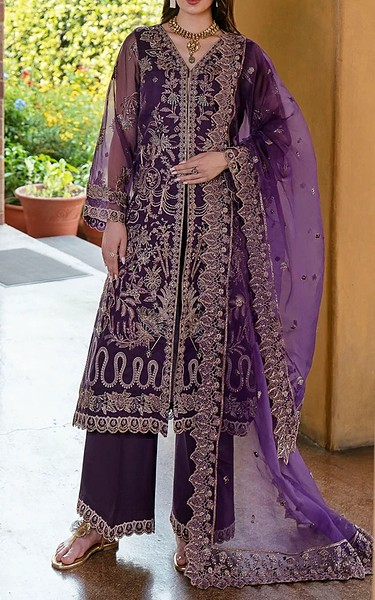 Motifz Purple Organza Suit | Pakistani Embroidered Chiffon Dresses USA- Image 1