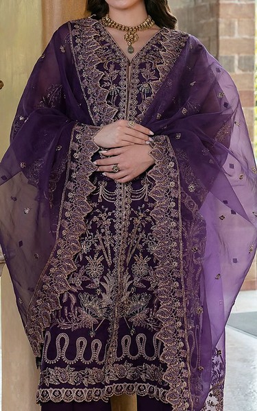 Motifz Purple Organza Suit | Pakistani Embroidered Chiffon Dresses USA- Image 2