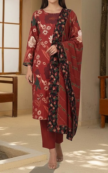 Motifz Vivid Auburn Khaddar Suit | Pakistani Winter Dresses in USA- Image 1