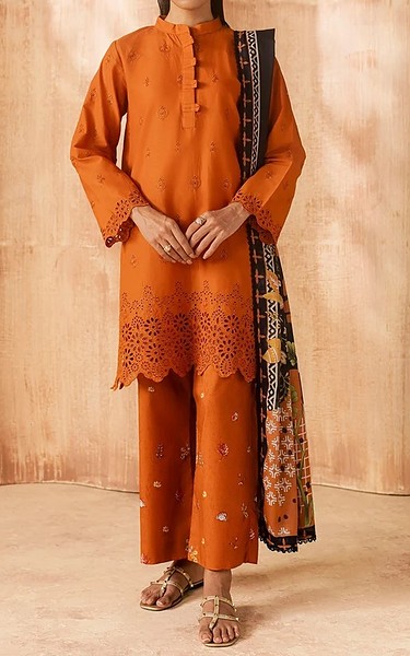 Motifz Bright Orange Lawn Suit | Pakistani Lawn Dress in USA- Image 1