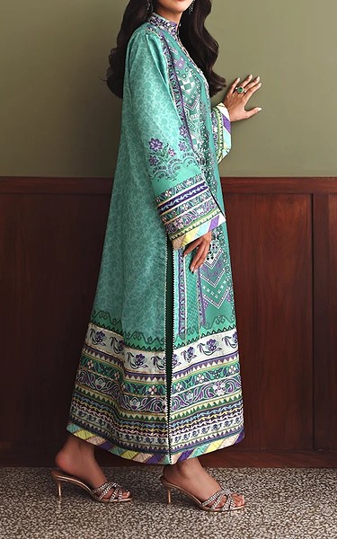 Mushq Sea Green Raw Silk Suit | Pakistani Embroidered Chiffon Dresses USA- Image 2