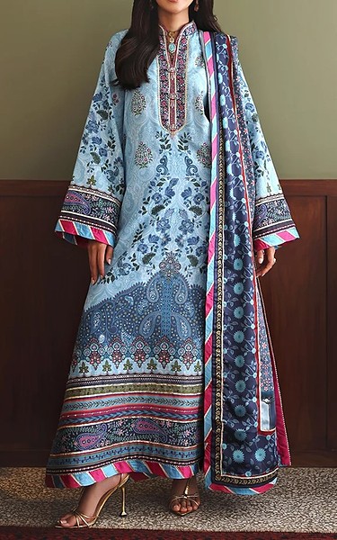 Mushq Baby Blue Raw Silk Suit | Pakistani Embroidered Chiffon Dresses USA- Image 1