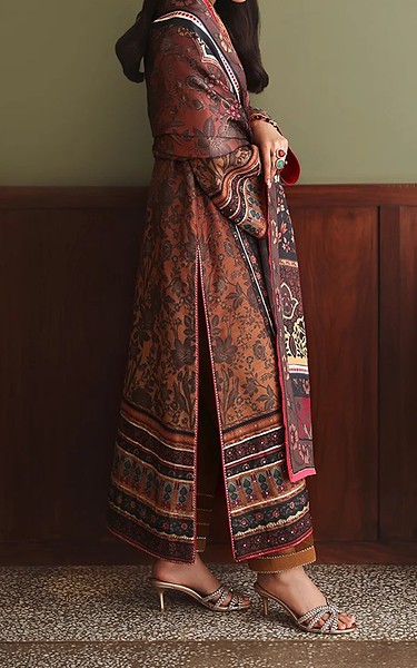 Mushq Brown/Black Raw Silk Suit | Pakistani Embroidered Chiffon Dresses USA- Image 2