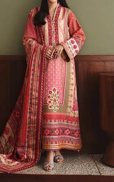 Mushq Pink Raw Silk Suit | Pakistani Embroidered Chiffon Dresses USA- Image 1