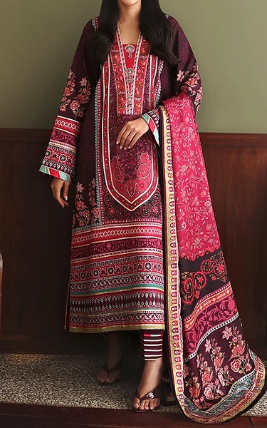 Mushq Plum Raw Silk Suit | Pakistani Embroidered Chiffon Dresses USA- Image 1